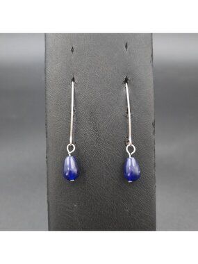Silver Plated Blue Glass French Hook Earrings A7427